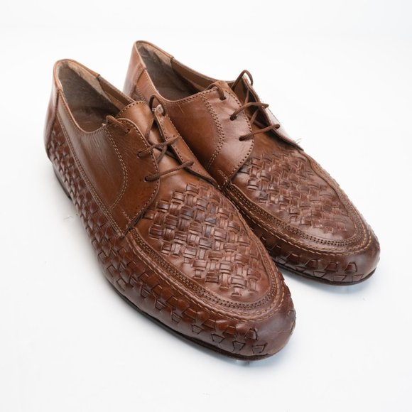 BRECOS Made in Italy Cognac brown woven leather oxfords dress shoe size 43 - Picture 2 of 11